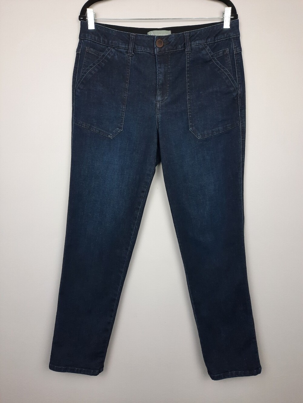 Wit & Wisdom Dark Wash Stretch Denim High Waisted Slim Straight Utility Jeans 10